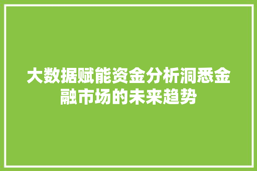 大数据赋能资金分析洞悉金融市场的未来趋势  第1张