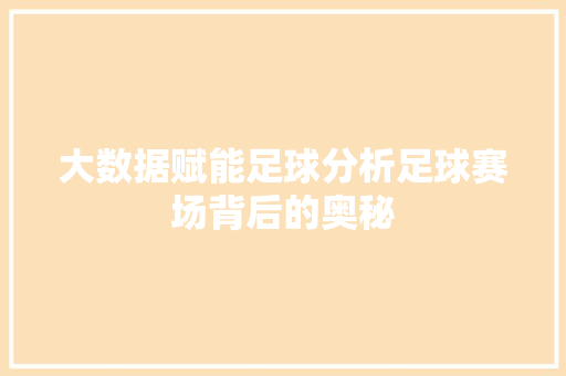 大数据赋能足球分析足球赛场背后的奥秘