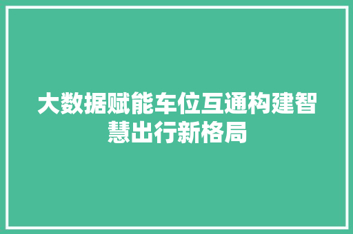 大数据赋能车位互通构建智慧出行新格局