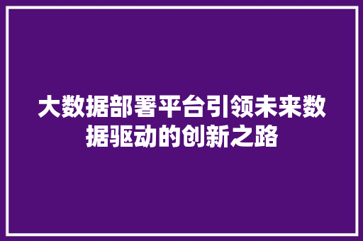 大数据部署平台引领未来数据驱动的创新之路