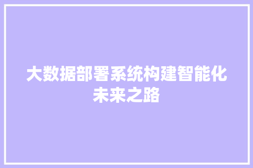 大数据部署系统构建智能化未来之路