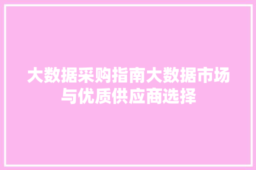 大数据采购指南大数据市场与优质供应商选择