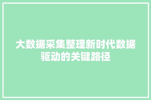 大数据采集整理新时代数据驱动的关键路径  第1张