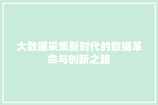 大数据采集新时代的数据革命与创新之路