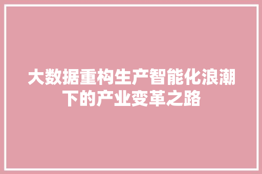 大数据重构生产智能化浪潮下的产业变革之路