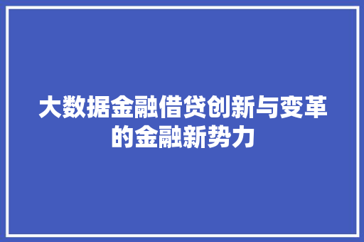 大数据金融借贷创新与变革的金融新势力