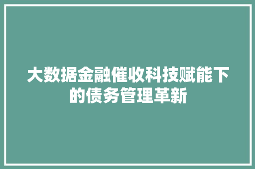 大数据金融催收科技赋能下的债务管理革新