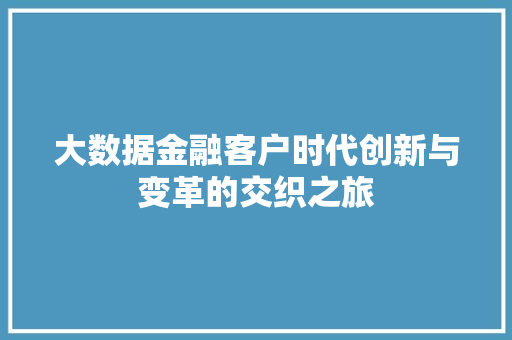大数据金融客户时代创新与变革的交织之旅  第1张