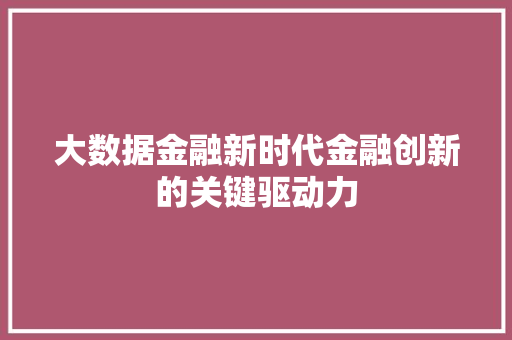 大数据金融新时代金融创新的关键驱动力