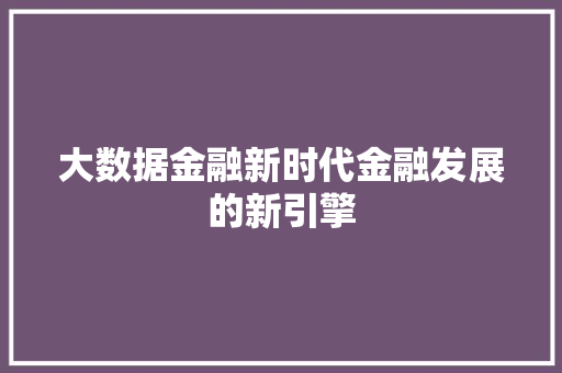 大数据金融新时代金融发展的新引擎