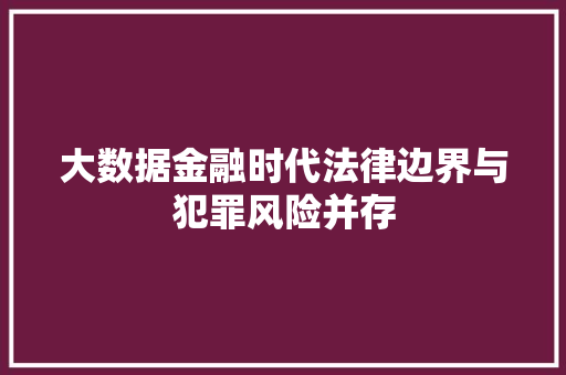 大数据金融时代法律边界与犯罪风险并存
