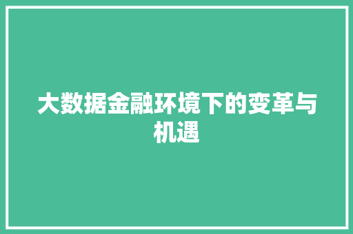 大数据金融环境下的变革与机遇