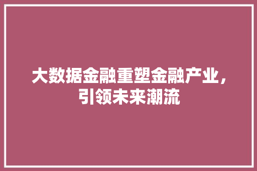 大数据金融重塑金融产业，引领未来潮流