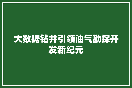 大数据钻井引领油气勘探开发新纪元