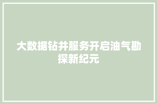 大数据钻井服务开启油气勘探新纪元