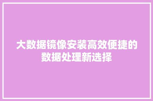 大数据镜像安装高效便捷的数据处理新选择