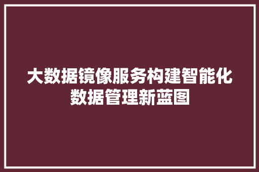 大数据镜像服务构建智能化数据管理新蓝图