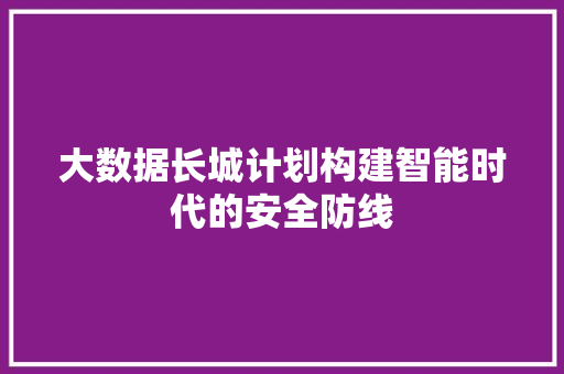 大数据长城计划构建智能时代的安全防线
