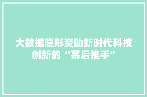 大数据隐形资助新时代科技创新的“幕后推手”