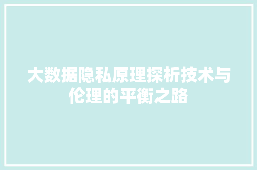 大数据隐私原理探析技术与伦理的平衡之路  第1张