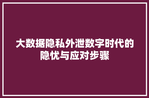 大数据隐私外泄数字时代的隐忧与应对步骤