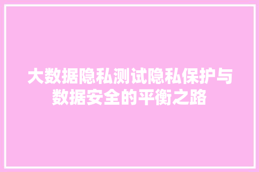 大数据隐私测试隐私保护与数据安全的平衡之路  第1张