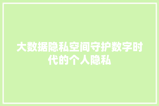 大数据隐私空间守护数字时代的个人隐私  第1张