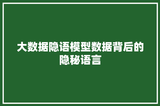 大数据隐语模型数据背后的隐秘语言