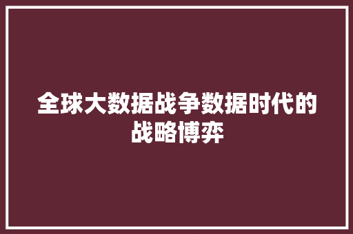 全球大数据战争数据时代的战略博弈