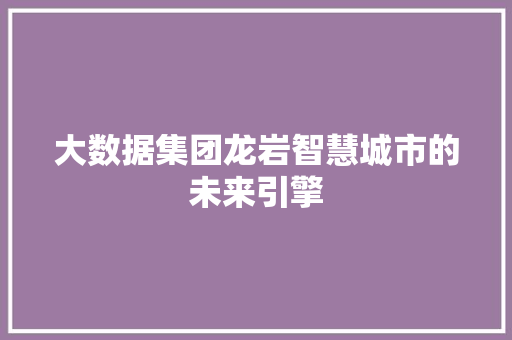大数据集团龙岩智慧城市的未来引擎