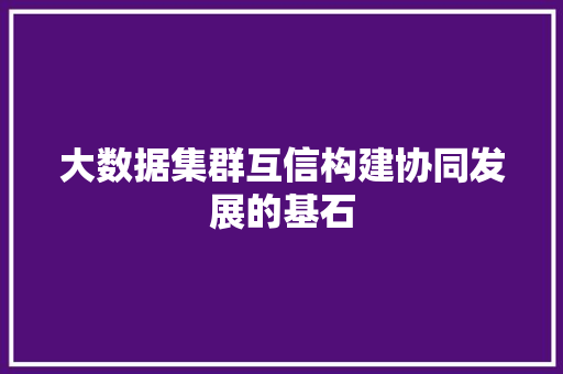 大数据集群互信构建协同发展的基石