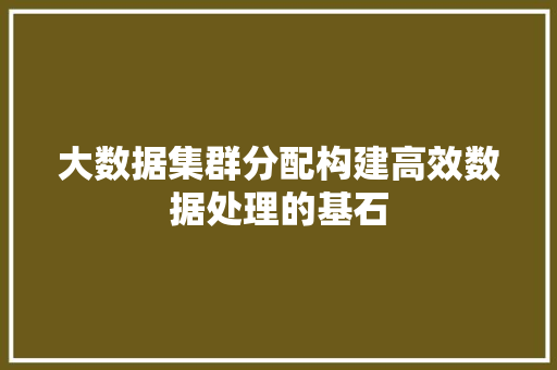 大数据集群分配构建高效数据处理的基石