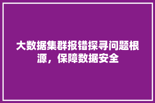 大数据集群报错探寻问题根源，保障数据安全  第1张