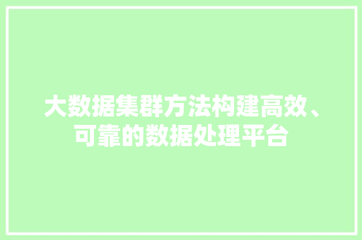 大数据集群方法构建高效、可靠的数据处理平台  第1张