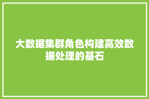 大数据集群角色构建高效数据处理的基石  第1张