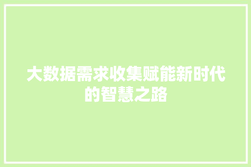 大数据需求收集赋能新时代的智慧之路