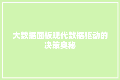 大数据面板现代数据驱动的决策奥秘