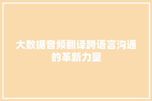 大数据音频翻译跨语言沟通的革新力量