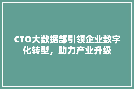 CTO大数据部引领企业数字化转型，助力产业升级
