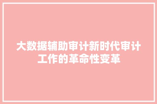 大数据辅助审计新时代审计工作的革命性变革  第1张