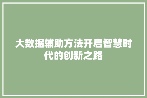 大数据辅助方法开启智慧时代的创新之路