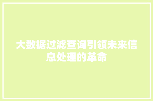 大数据过滤查询引领未来信息处理的革命