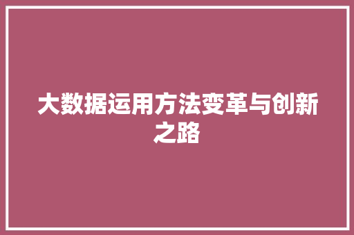 大数据运用方法变革与创新之路  第1张