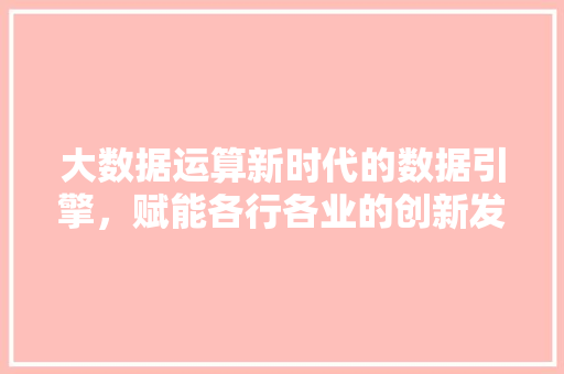 大数据运算新时代的数据引擎，赋能各行各业的创新发展  第1张