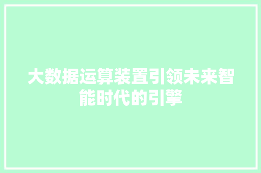 大数据运算装置引领未来智能时代的引擎