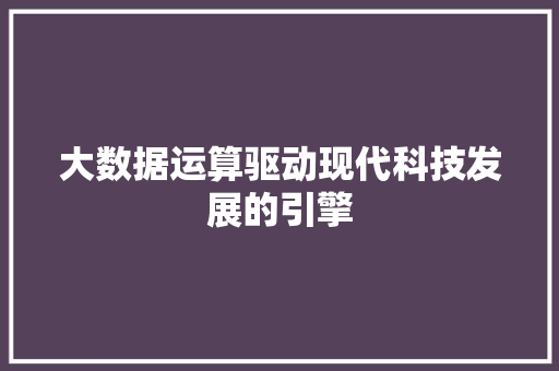 大数据运算驱动现代科技发展的引擎