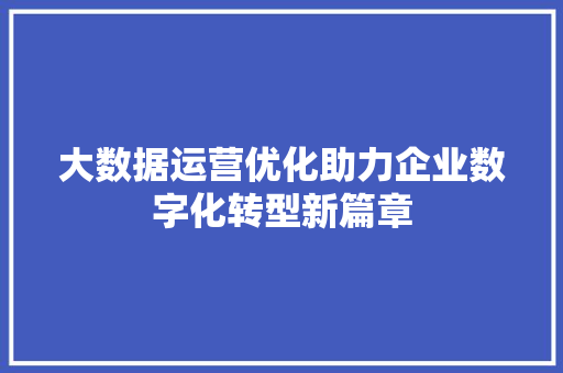 大数据运营优化助力企业数字化转型新篇章