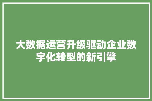 大数据运营升级驱动企业数字化转型的新引擎  第1张