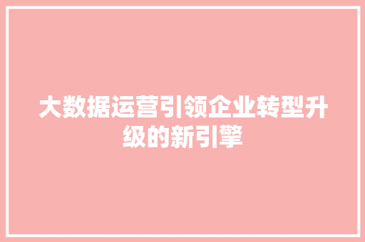 大数据运营引领企业转型升级的新引擎  第1张