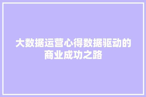 大数据运营心得数据驱动的商业成功之路  第1张